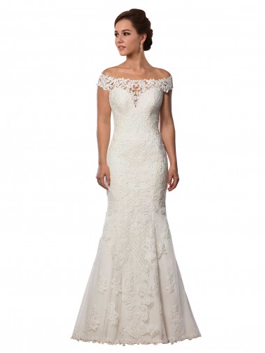Ivory Lace Off the Shoulder Chapel Train Cap Sleeves Boho Wedding Dress Toowoomba