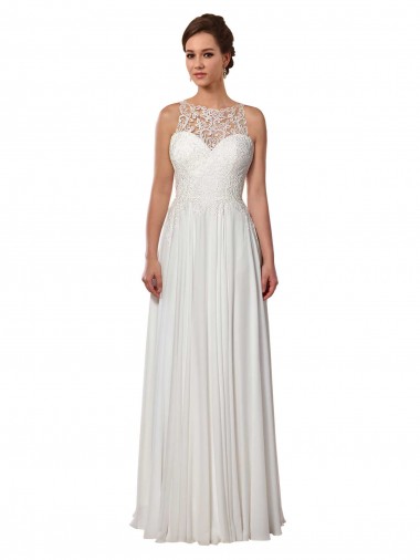 Soft Chiffon Illusion Neck Sweep Train Sleeveless Boho Wedding Dress Toowoomba