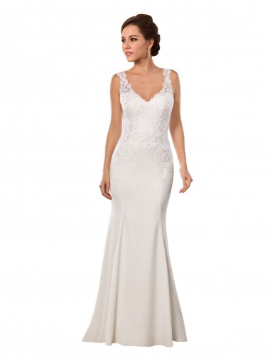 Lace & Stretch Crepe V-Neck Chapel Train Sleeveless Sexy Wedding Dress Toowoomba