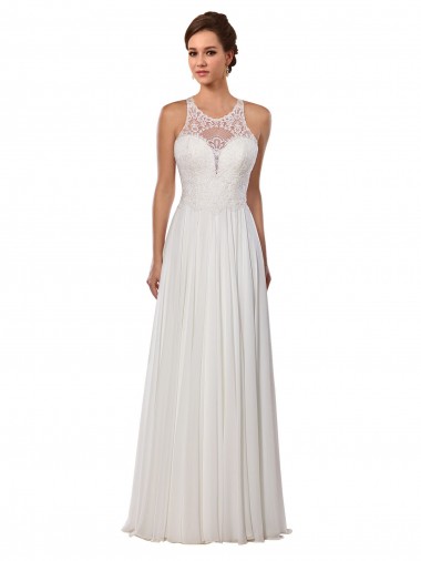 Soft Chiffon Illusion Neck Chapel Train Sleeveless Wedding Dress Toowoomba