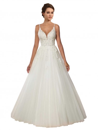 Tulle & Lace Spaghetti Straps Chapel Train Sleeveless Boho Wedding Dress Toowoomba