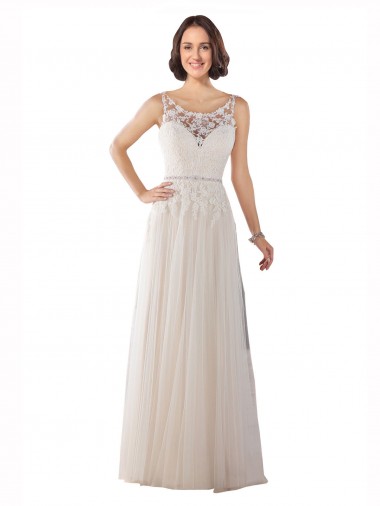 Tulle Illusion Neck Sweep Train Sleeveless Boho Wedding Dress Toowoomba