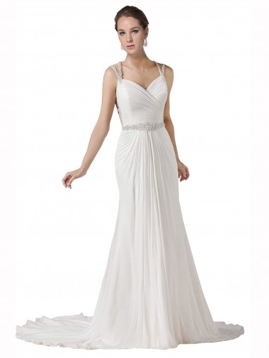 Soft Chiffon Sweetheart Chapel Train Sleeveless Beach Wedding Dress Toowoomba
