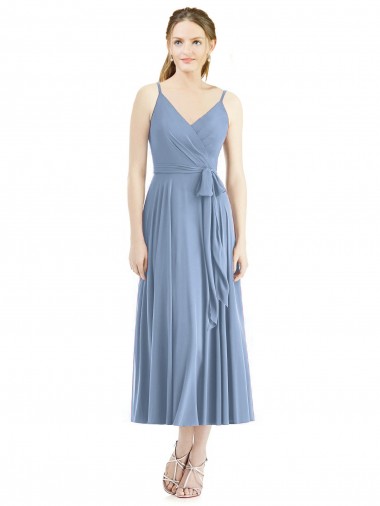 Soft Chiffon Spaghetti Straps Tea Length Sleeveless Bridesmaid Dress Toowoomba