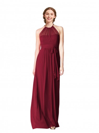 Burgundy Chiffon Halter Neck Long Sleeveless Evening Gowns / Bridesmaid Dresses Toowoomba