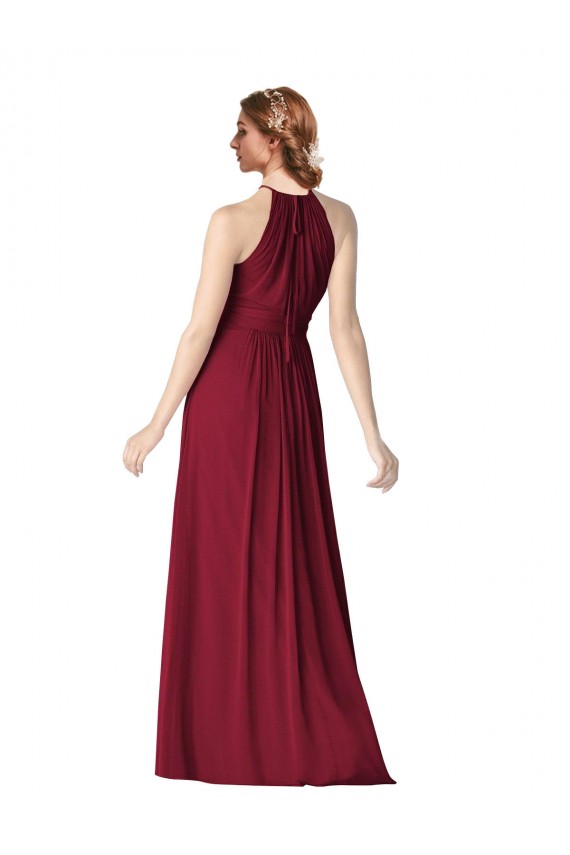 Burgundy Chiffon Halter Neck Long Sleeveless Evening Gowns / Bridesmaid Dresses Toowoomba