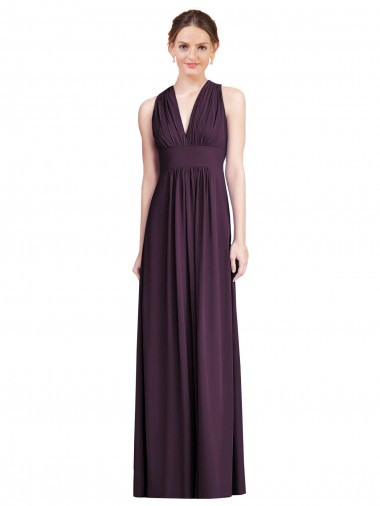 Grape Soft Chiffon V-Neck Long Sleeveless Bridesmaid Dress Toowoomba