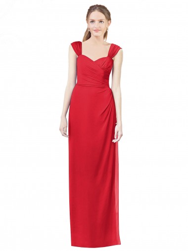 Red Soft Chiffon Sweetheart Long Cap Sleeves Formal Dress / Bridesmaid Dress Toowoomba