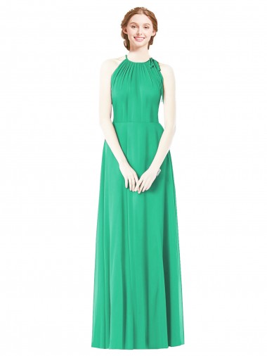 Emerald Green Soft Chiffon Halter Neck Long Sleeveless Bridesmaid Dress Toowoomba