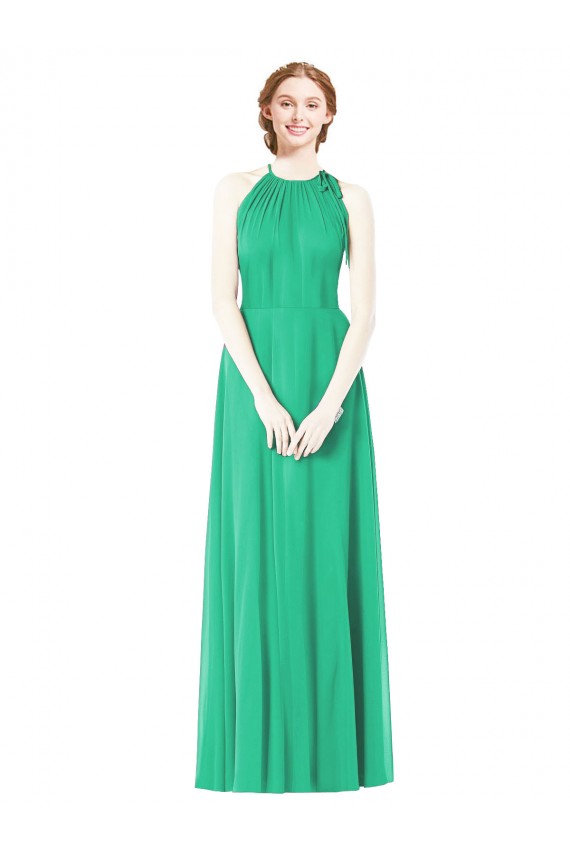 Emerald Green Soft Chiffon Halter Neck Long Sleeveless Bridesmaid Dress Toowoomba