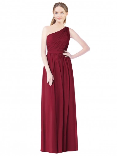 Burgundy Soft Chiffon One Shoulder Long Sleeveless Bridesmaid Gown Toowoomba