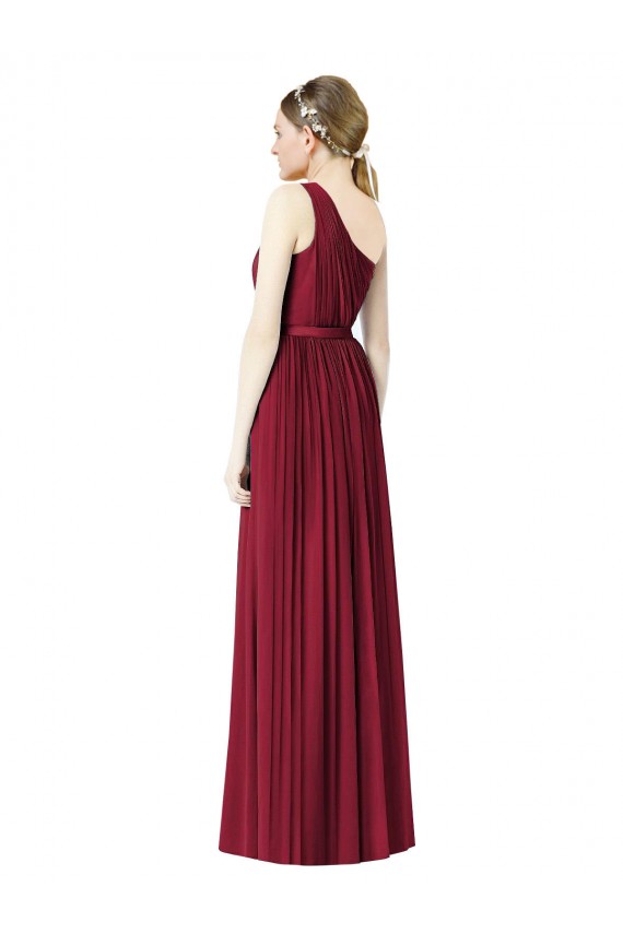 Burgundy Soft Chiffon One Shoulder Long Sleeveless Bridesmaid Gown Toowoomba