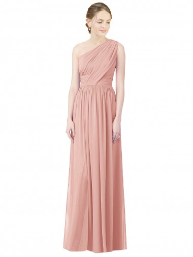 Bliss Pink Soft Chiffon One Shoulder Long Sleeveless Bridesmaid Dress Toowoomba