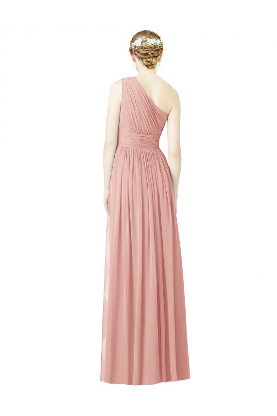 Bliss Pink Soft Chiffon One Shoulder Long Sleeveless Bridesmaid Dress Toowoomba