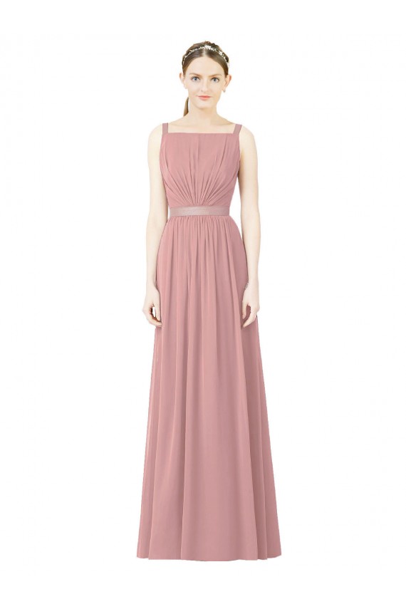 Dusty Pink Soft Chiffon High Neck Long Sleeveless Bridesmaid Dress Toowoomba