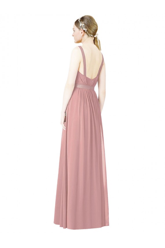 Dusty Pink Soft Chiffon High Neck Long Sleeveless Bridesmaid Dress Toowoomba