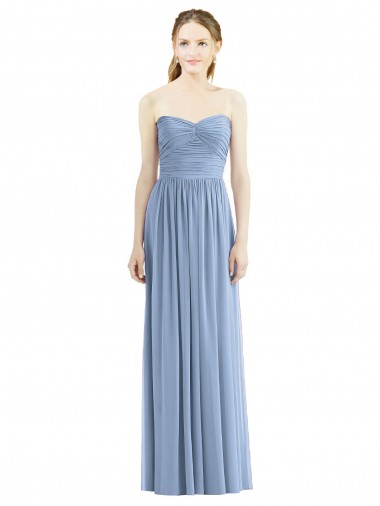 Dusty Blue Chiffon Sweetheart Long Sleeveless Bridesmaid Gowns Toowoomba