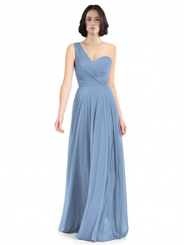 Dusty Blue Soft Chiffon One Shoulder Long Sleeveless Formal Dress / Bridesmaid Dress Toowoomba