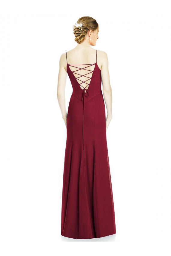 Burgundy Soft Chiffon Spaghetti Straps Long Sleeveless Bridal Party Dress Toowoomba