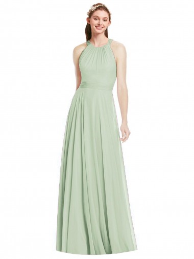 Sage Chiffon Halter Neck Long Sleeveless Bridesmaid Dress / Evening Dress Toowoomba