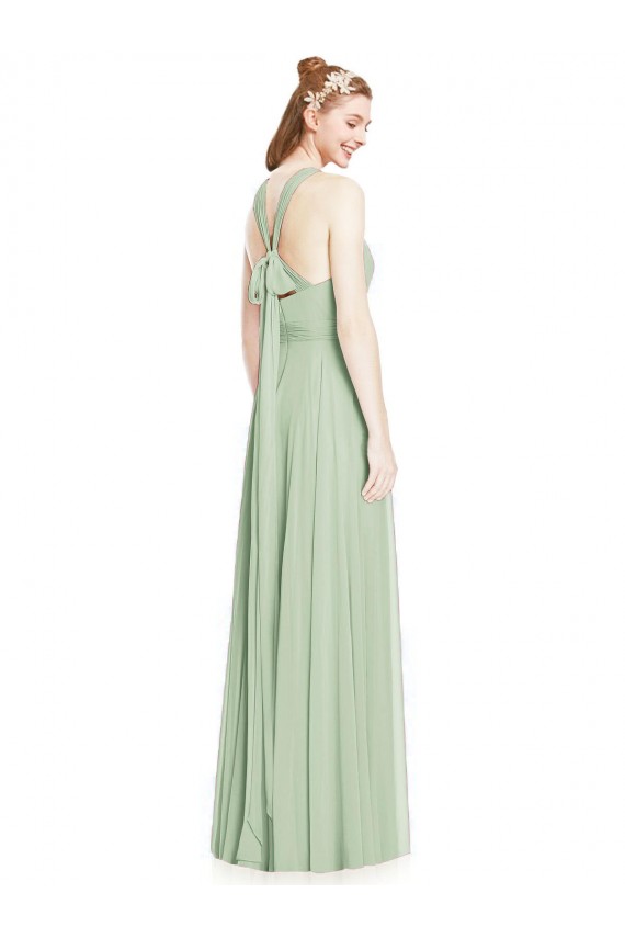 Sage Chiffon Halter Neck Long Sleeveless Bridesmaid Dress / Evening Dress Toowoomba