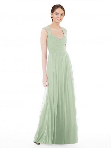 Sage Soft Chiffon Sweetheart Long Cap Sleeves Formal Dress / Bridesmaid Dress Toowoomba