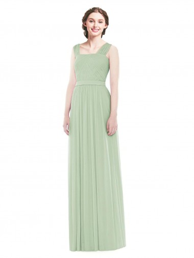 Sage Soft Chiffon Spaghetti Straps Long Sleeveless Bridal Party Dress Toowoomba