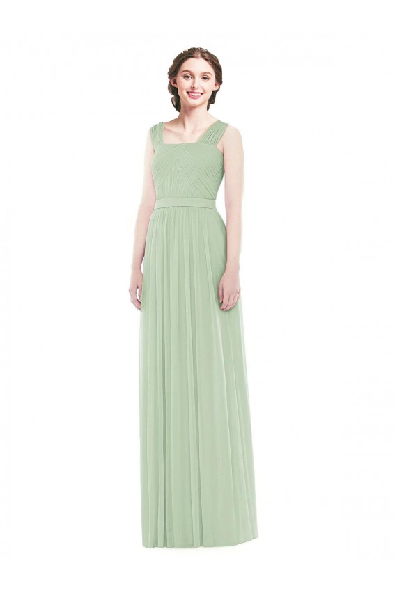 Sage Soft Chiffon Spaghetti Straps Long Sleeveless Bridal Party Dress Toowoomba