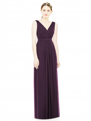 Grape Chiffon V-Neck Long Sleeveless Bridesmaid Dress / Evening Dress Toowoomba