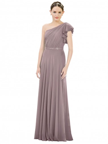 Dusty Rose Soft Chiffon One Shoulder Long Sleeveless Bridesmaid Dress Toowoomba