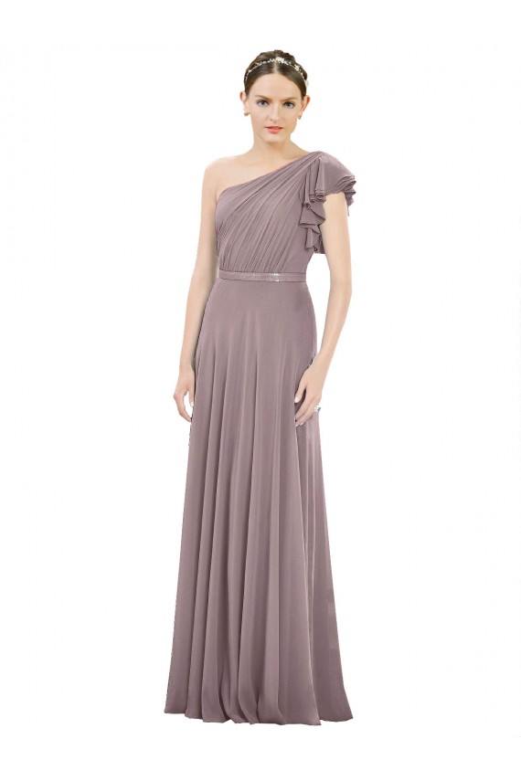 Dusty Rose Soft Chiffon One Shoulder Long Sleeveless Bridesmaid Dress Toowoomba