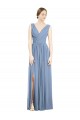 Dusty Blue Soft Chiffon V-Neck Long Sleeveless Semi Formal Evening Dress / Bridesmaid Dress Toowoomba