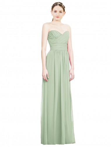 Open Back Sage Soft Chiffon Sweetheart Long Sleeveless Bridesmaid Dress Toowoomba