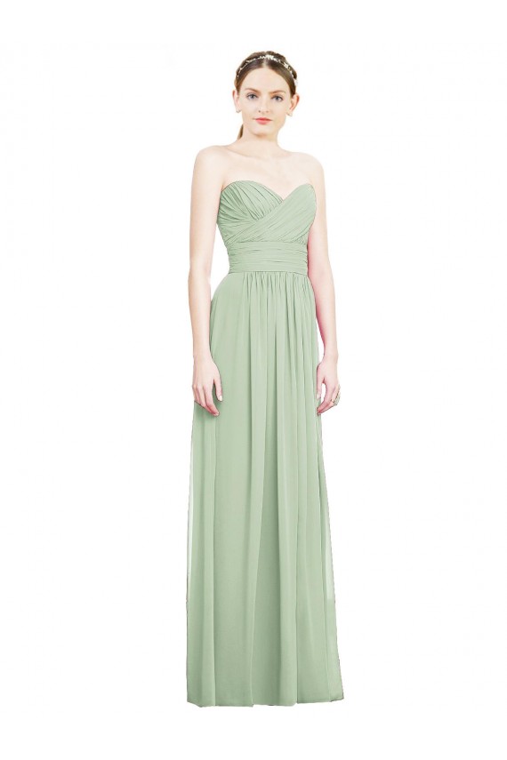 Open Back Sage Soft Chiffon Sweetheart Long Sleeveless Bridesmaid Dress Toowoomba