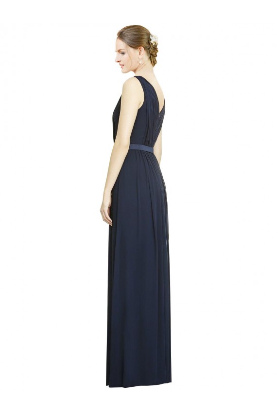 Dark Navy Chiffon V-Neck Long Sleeveless Bridesmaid Gowns Toowoomba