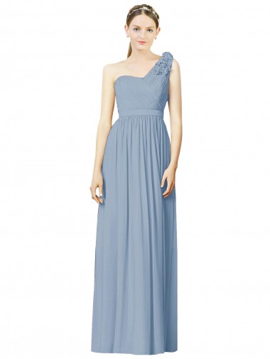 Dusty Blue Soft Chiffon One Shoulder Long Sleeveless Bridesmaid Dress Toowoomba