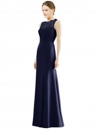 Soft Chiffon & Lace Illusion Neck Long Sleeveless Bridesmaid Dress Toowoomba