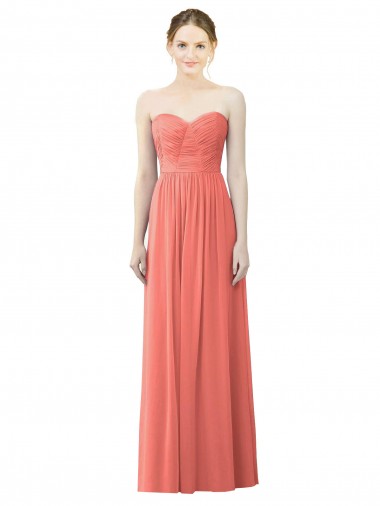 Coral Soft Chiffon Sweetheart Long Sleeveless Bridesmaid Dress Toowoomba