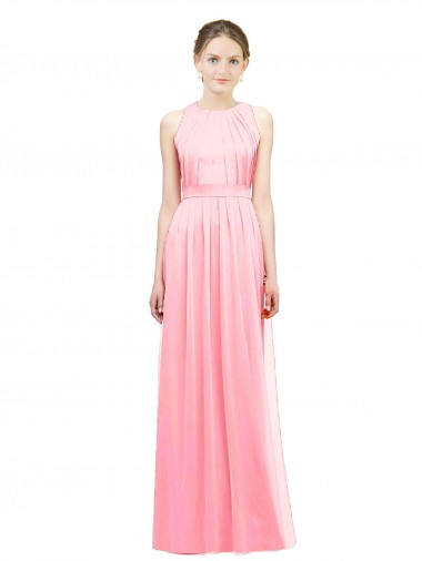 Salmon Soft Chiffon Halter Neck Long Sleeveless Bridesmaid Dress Toowoomba