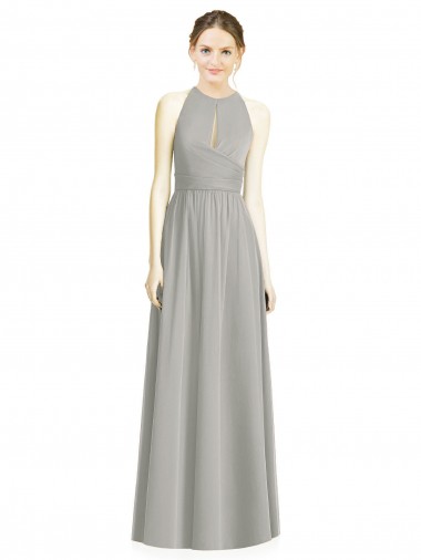 Silver Chiffon Halter Neck Long Sleeveless Bridesmaid Dress / Evening Dress Toowoomba