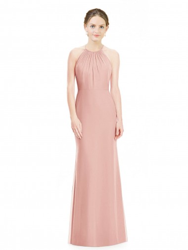 Bliss Pink Soft Chiffon Halter Neck Long Sleeveless Bridesmaid Dress Toowoomba