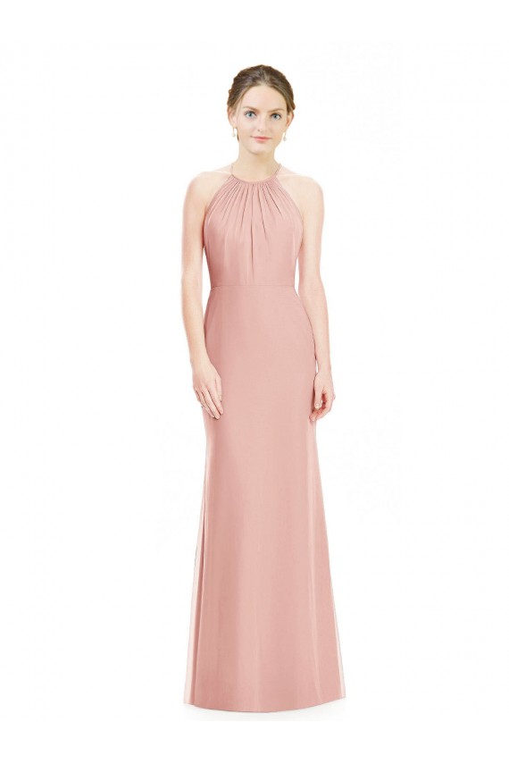 Bliss Pink Soft Chiffon Halter Neck Long Sleeveless Bridesmaid Dress Toowoomba