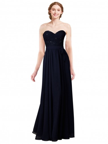 Dark Navy Soft Chiffon Sweetheart Long Sleeveless Formal Dress / Bridesmaid Dress Toowoomba