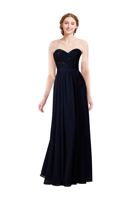Dark Navy Soft Chiffon Sweetheart Long Sleeveless Formal Dress / Bridesmaid Dress Toowoomba