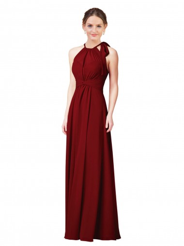 Sheath Soft Chiffon Halter Neck Long Sleeveless Bridesmaid Dress Toowoomba