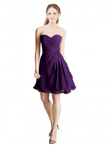 Purple Soft Chiffon Sweetheart Knee Length Sleeveless Bridesmaid Dress Toowoomba