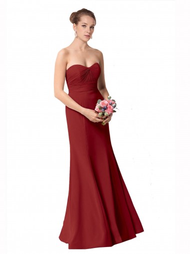 Burgundy Soft Chiffon Sweetheart Long Sleeveless Bridesmaid Dress Toowoomba