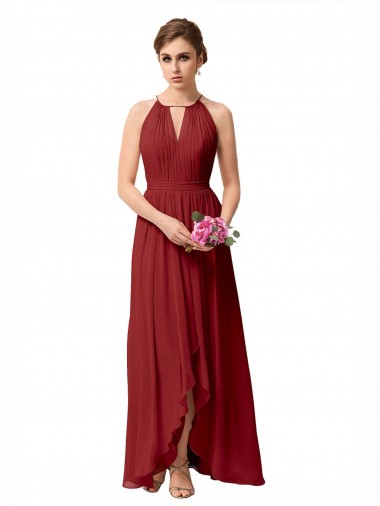 Soft Chiffon High Neck Sleeveless High Low Bridesmaid Dress Toowoomba