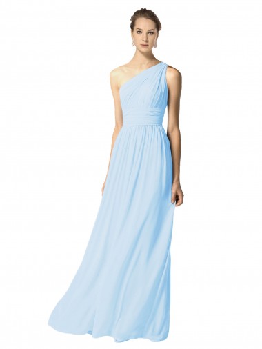 Light Sky Blue Soft Chiffon One Shoulder Long Sleeveless Bridesmaid Dress Toowoomba