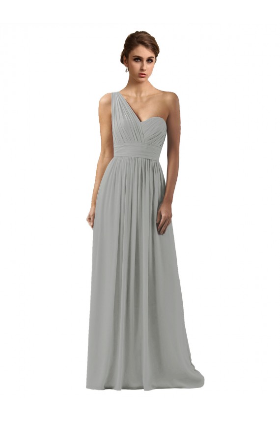 Silver Soft Chiffon One Shoulder Long Sleeveless Bridesmaid Dress Toowoomba